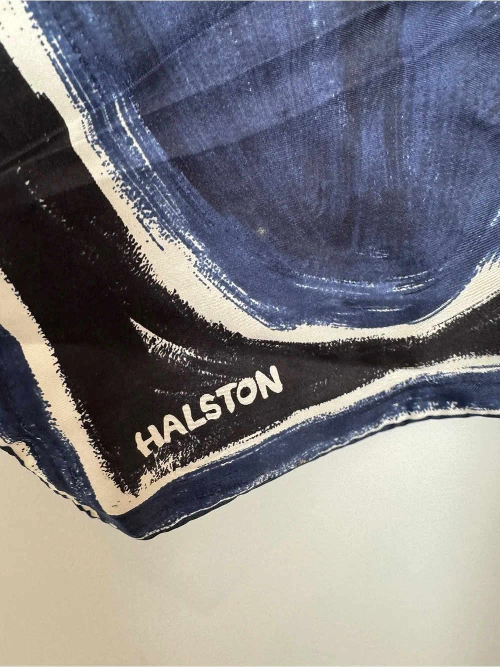 Vintage Halston Navy & Black Abstract Art Silk Scarf